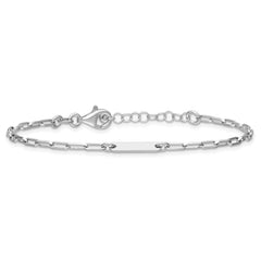 Sterling Silver RH-plated Polished Paperclip Bar w/ 1in ext. Brace