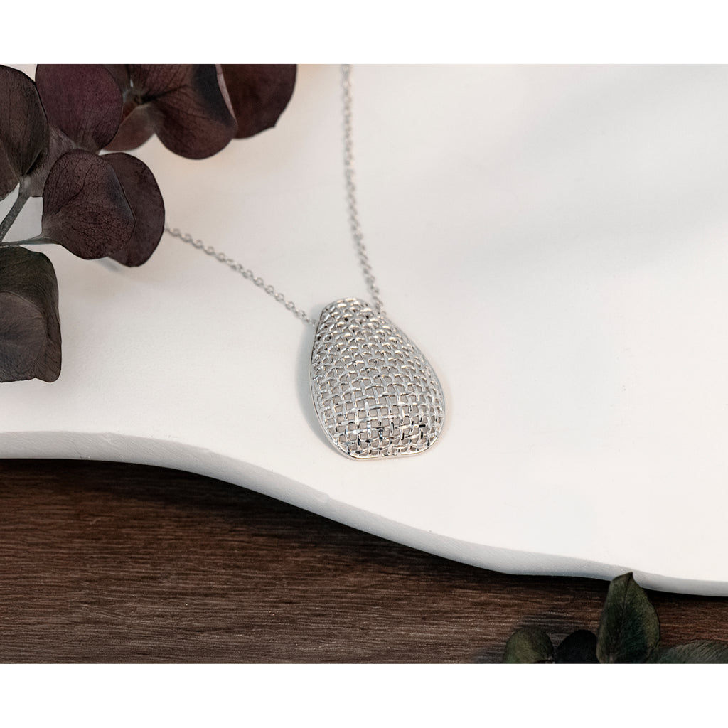 Sterling Silver RH-plated Polished Dia-cut Woven Pattern w/ 2in ex
