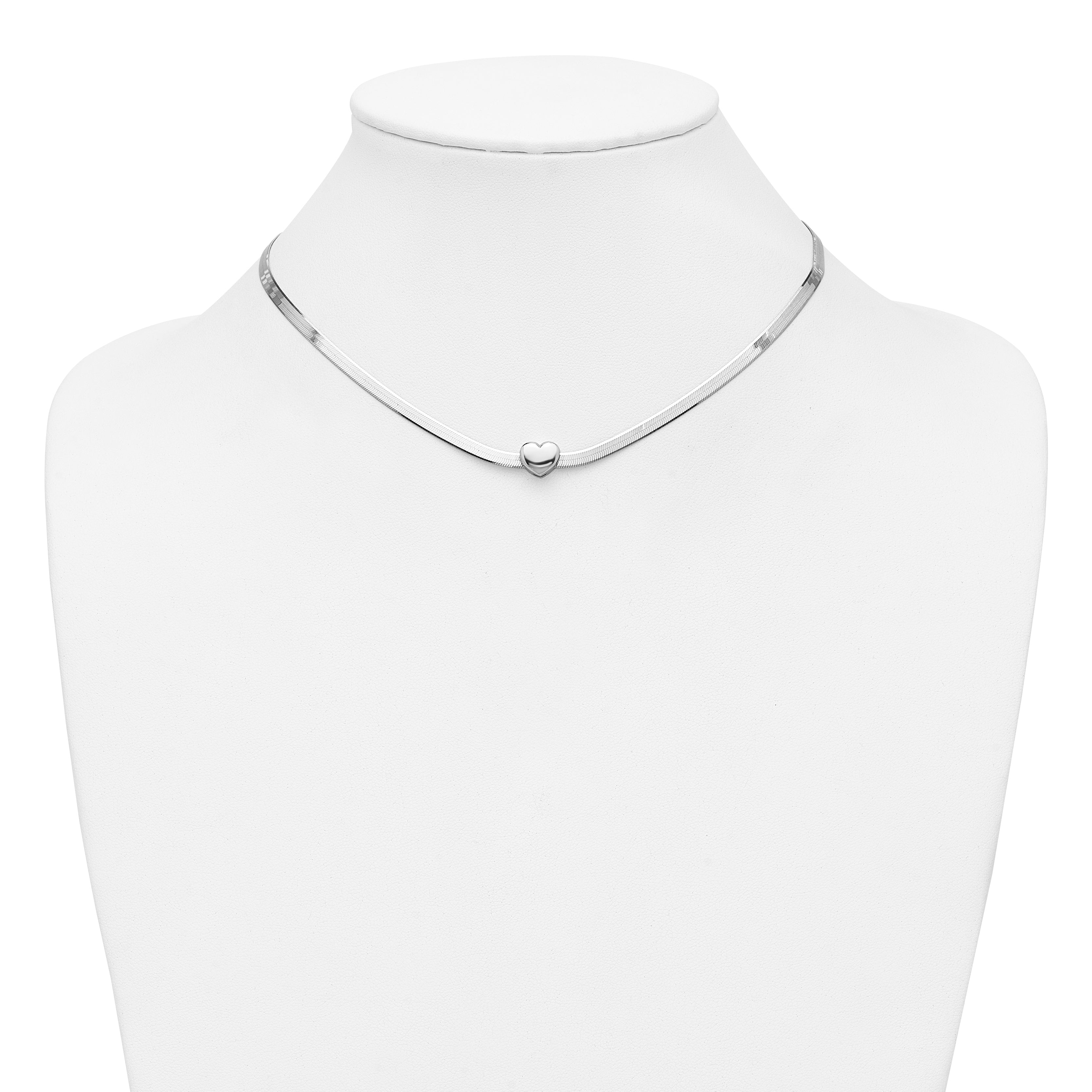 Sterling Silver RH-plated Polished Heart Herringbone w/ 2in ext. N