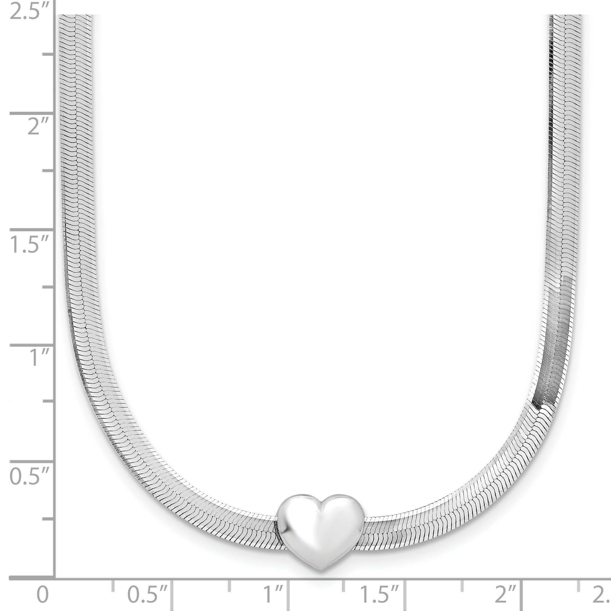 Sterling Silver RH-plated Polished Heart Herringbone w/ 2in ext. N