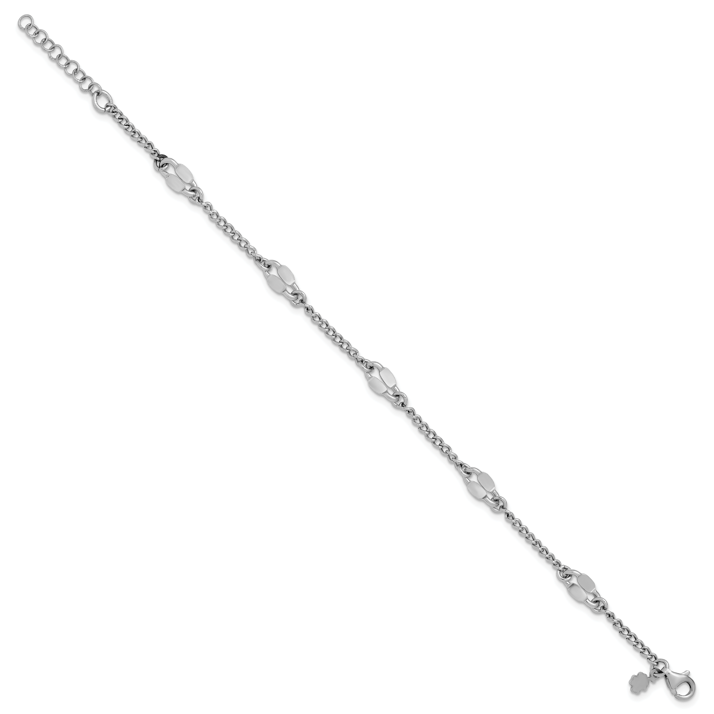 Sterling Silver RH-plated Fancy Link w/1in ext. Bracelet