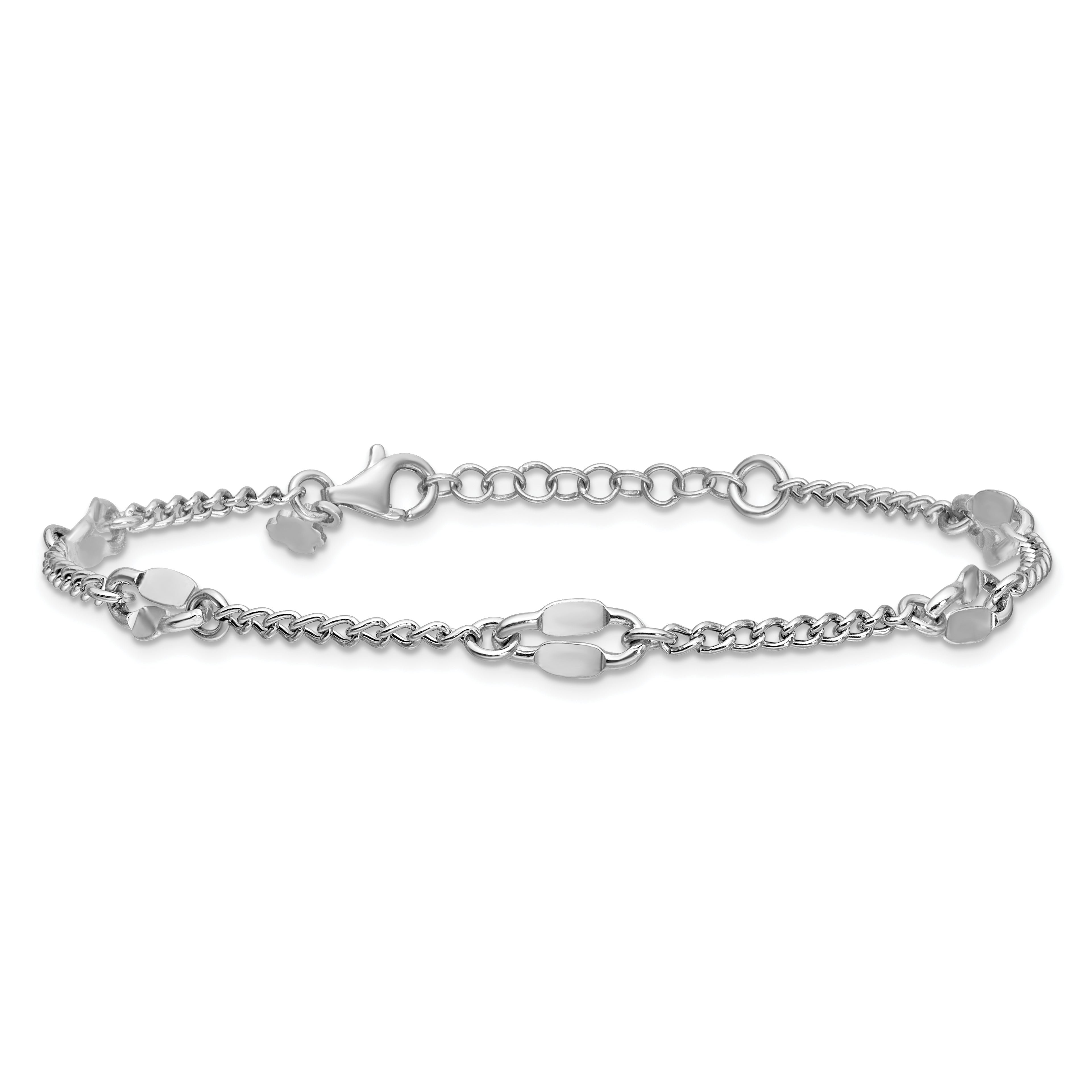 Sterling Silver RH-plated Fancy Link w/1in ext. Bracelet