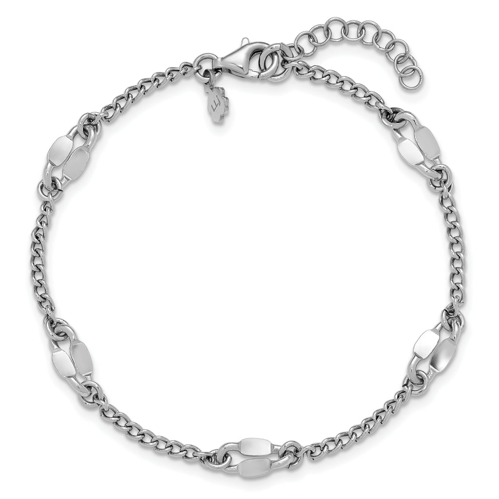 Sterling Silver RH-plated Fancy Link w/1in ext. Bracelet