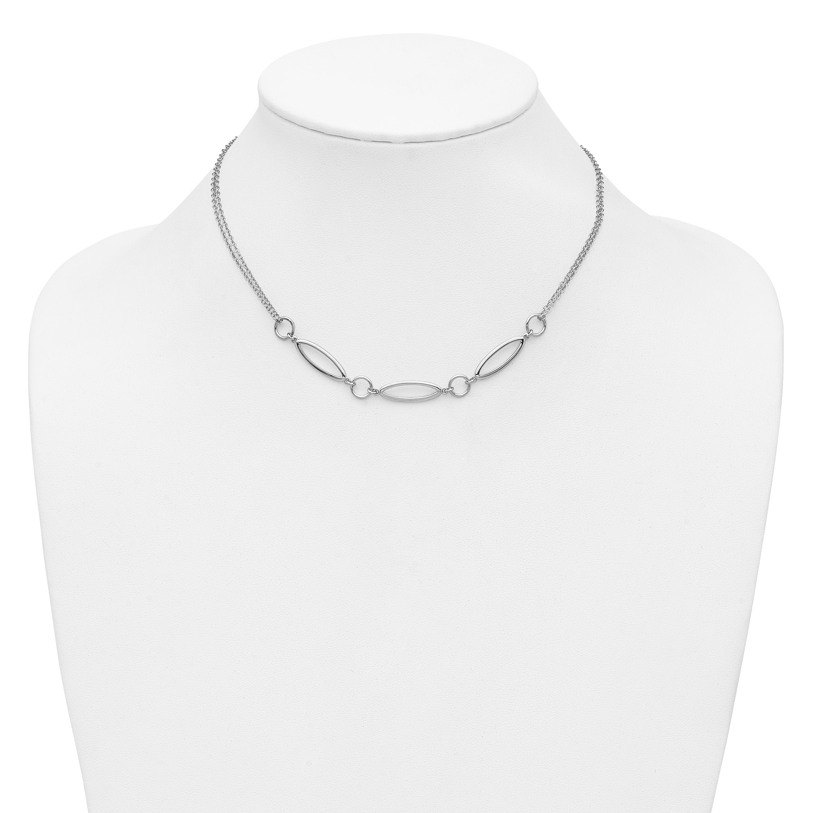 Sterling Silver RH-plated Geometric 2-stand w/2in ext. Necklace
