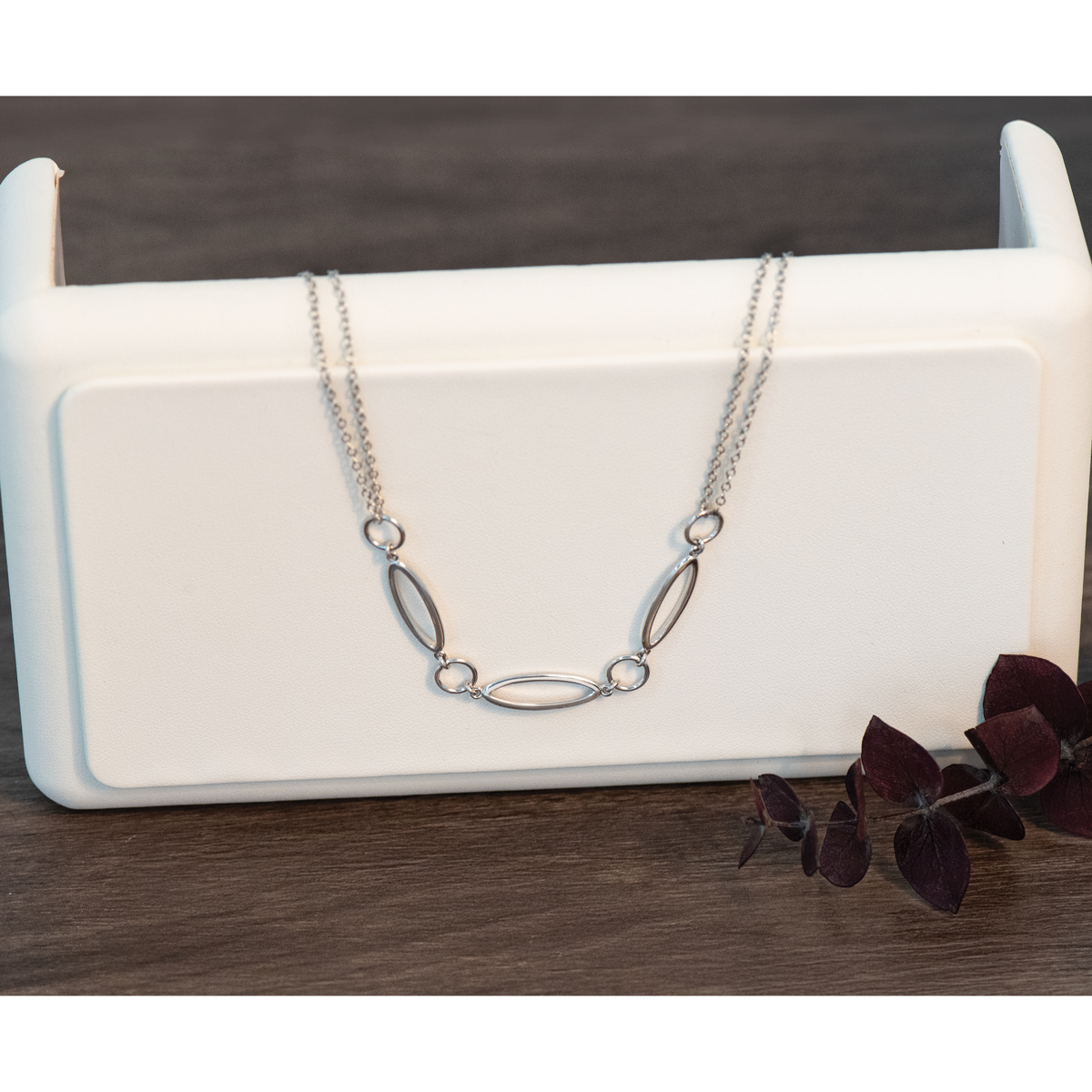 Sterling Silver RH-plated Geometric 2-stand w/2in ext. Necklace