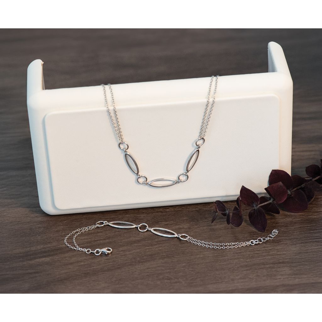 Sterling Silver RH-plated Geometric 2-stand w/2in ext. Necklace