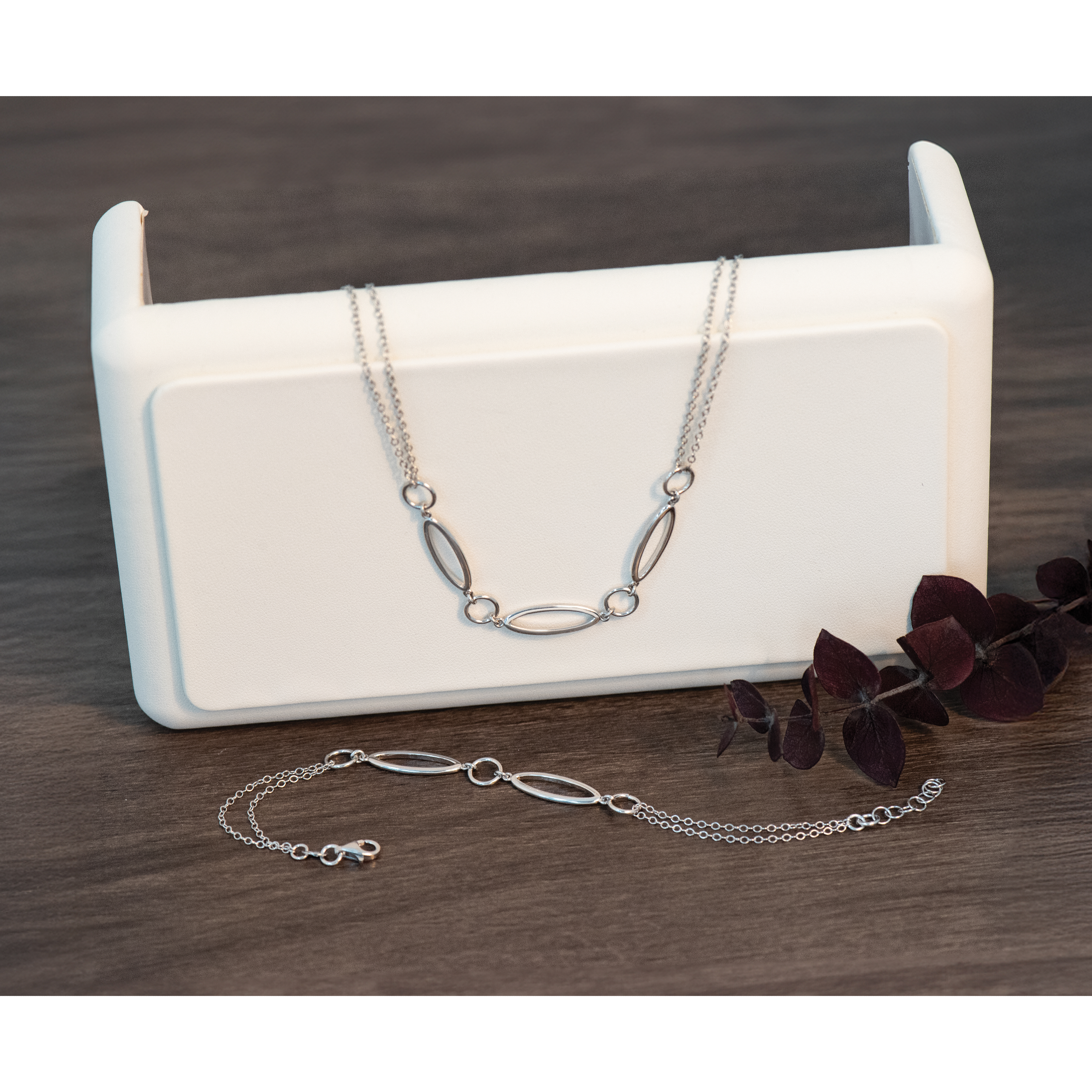 Sterling Silver RH-plated Geometric 2-stand w/2in ext. Necklace