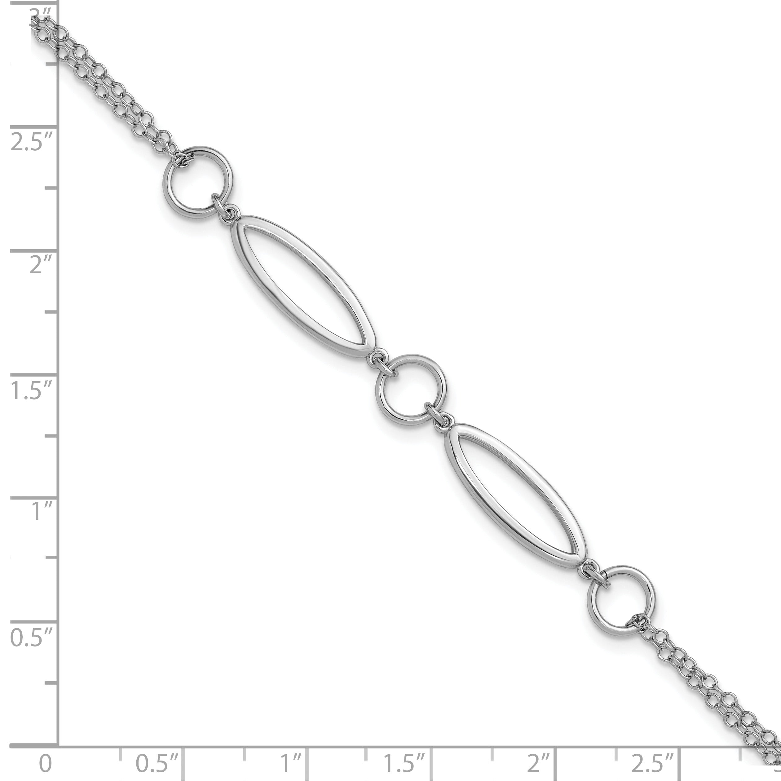 Sterling Silver RH-plated Geometric 2-strand w/1in ext. Bracelet