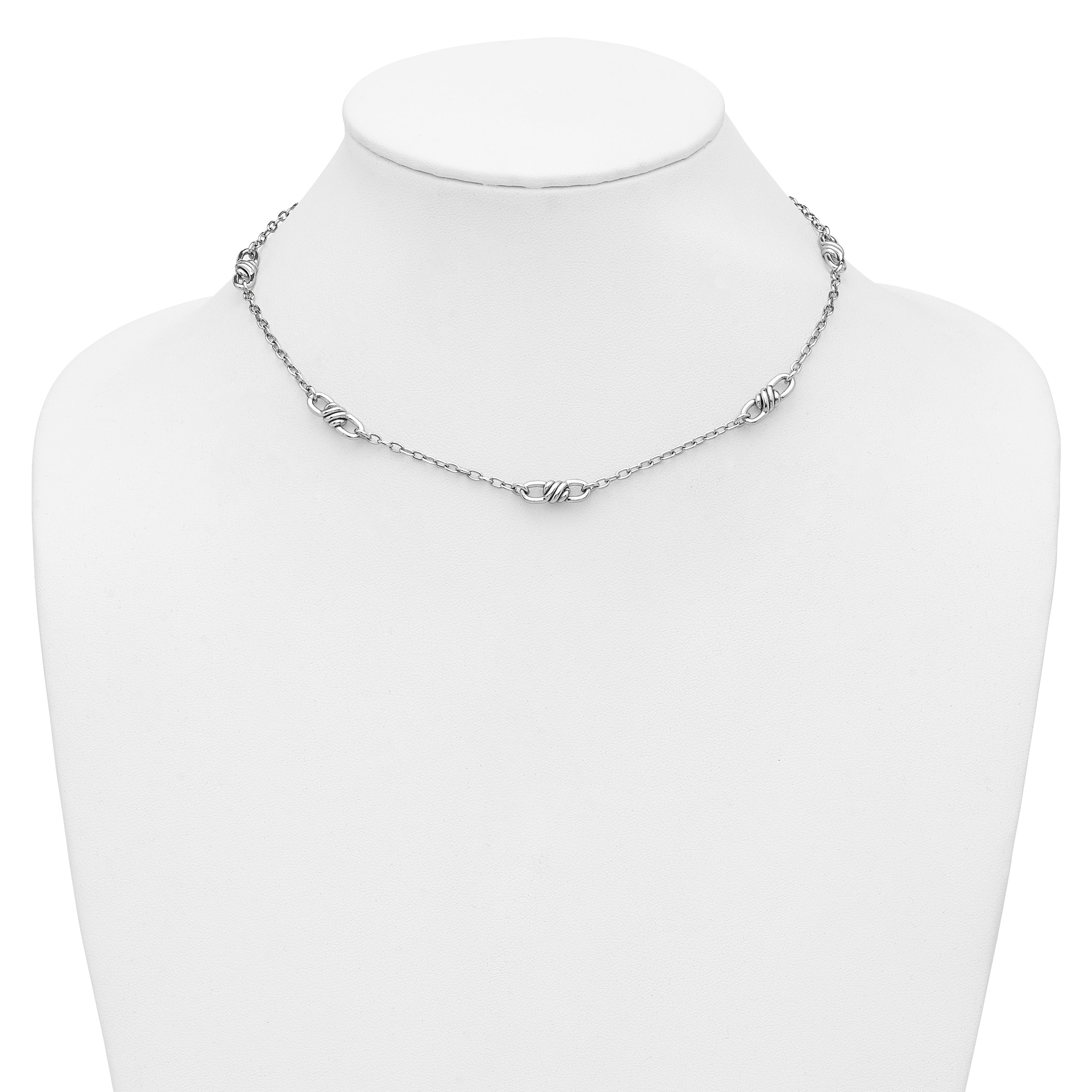 Sterling Silver RH-plated Polished Fancy Link w/2in ext. Necklace