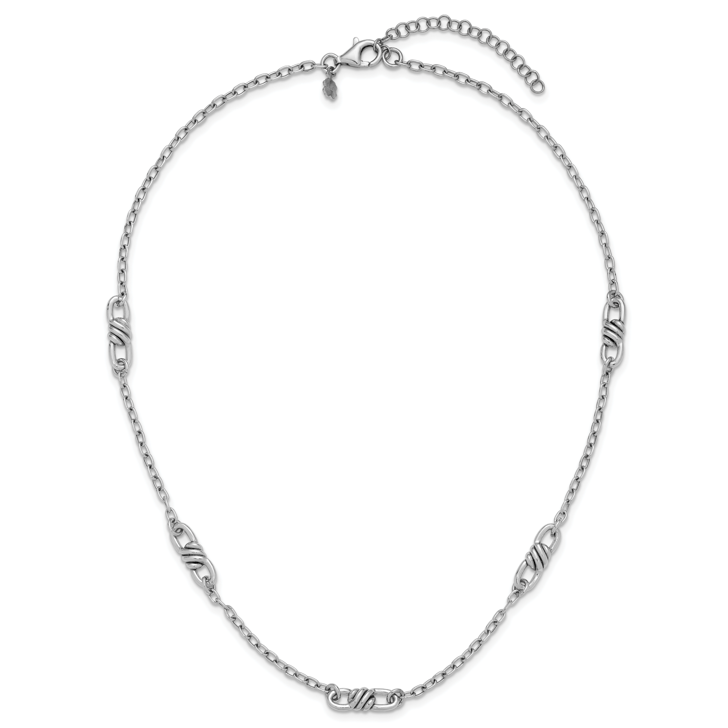 Sterling Silver RH-plated Polished Fancy Link w/2in ext. Necklace