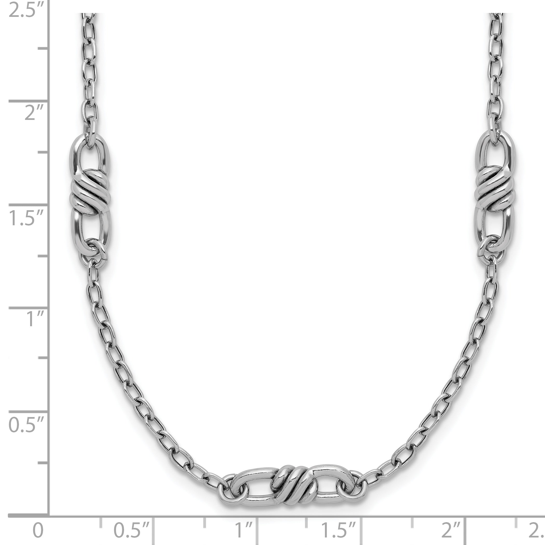 Sterling Silver RH-plated Polished Fancy Link w/2in ext. Necklace