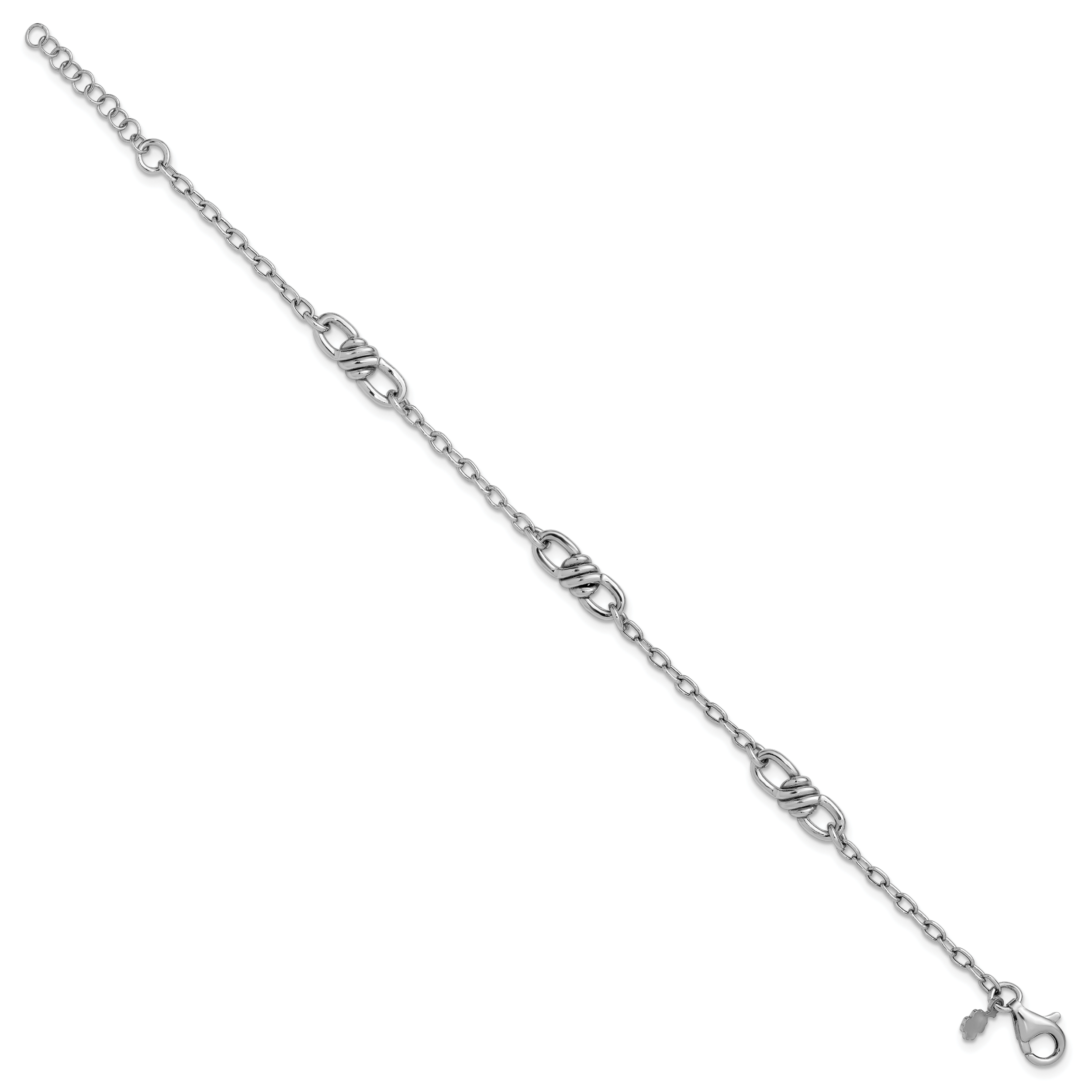 Sterling Silver RH-plated Polished Fancy Link w/1in ext. Bracelet Secondary image