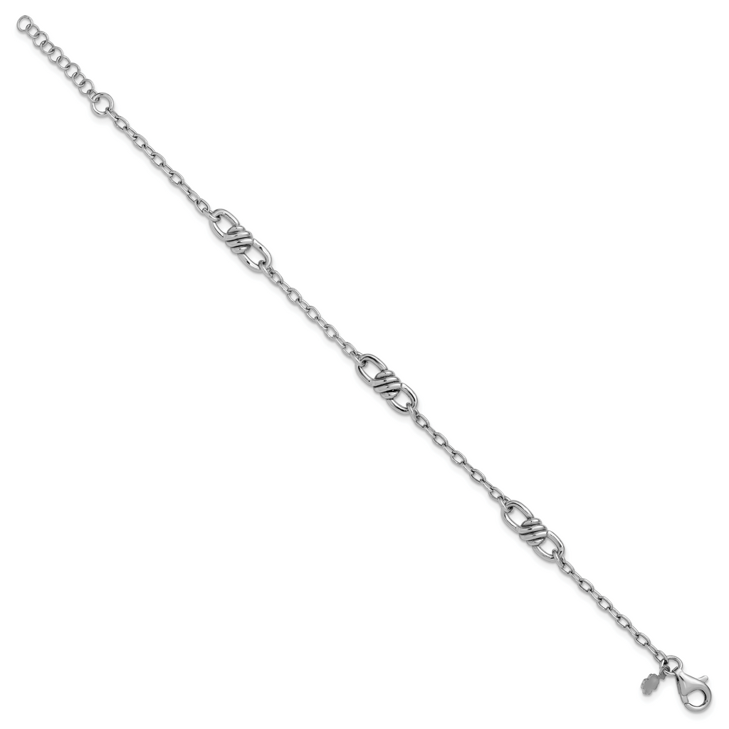 Sterling Silver RH-plated Polished Fancy Link w/1in ext. Bracelet
