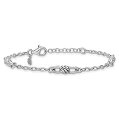 Sterling Silver RH-plated Polished Fancy Link w/1in ext. Bracelet