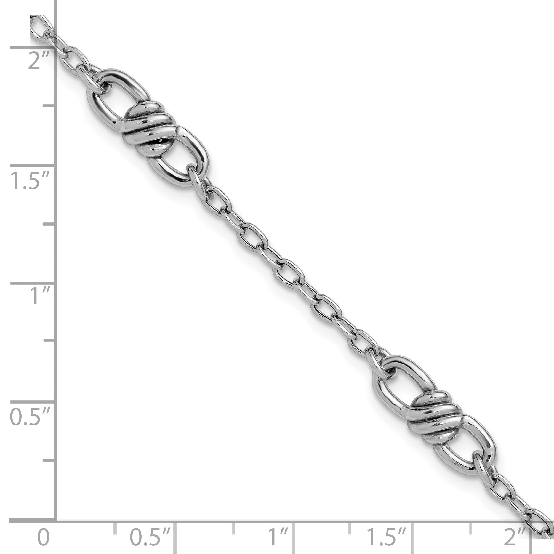 Sterling Silver RH-plated Polished Fancy Link w/1in ext. Bracelet