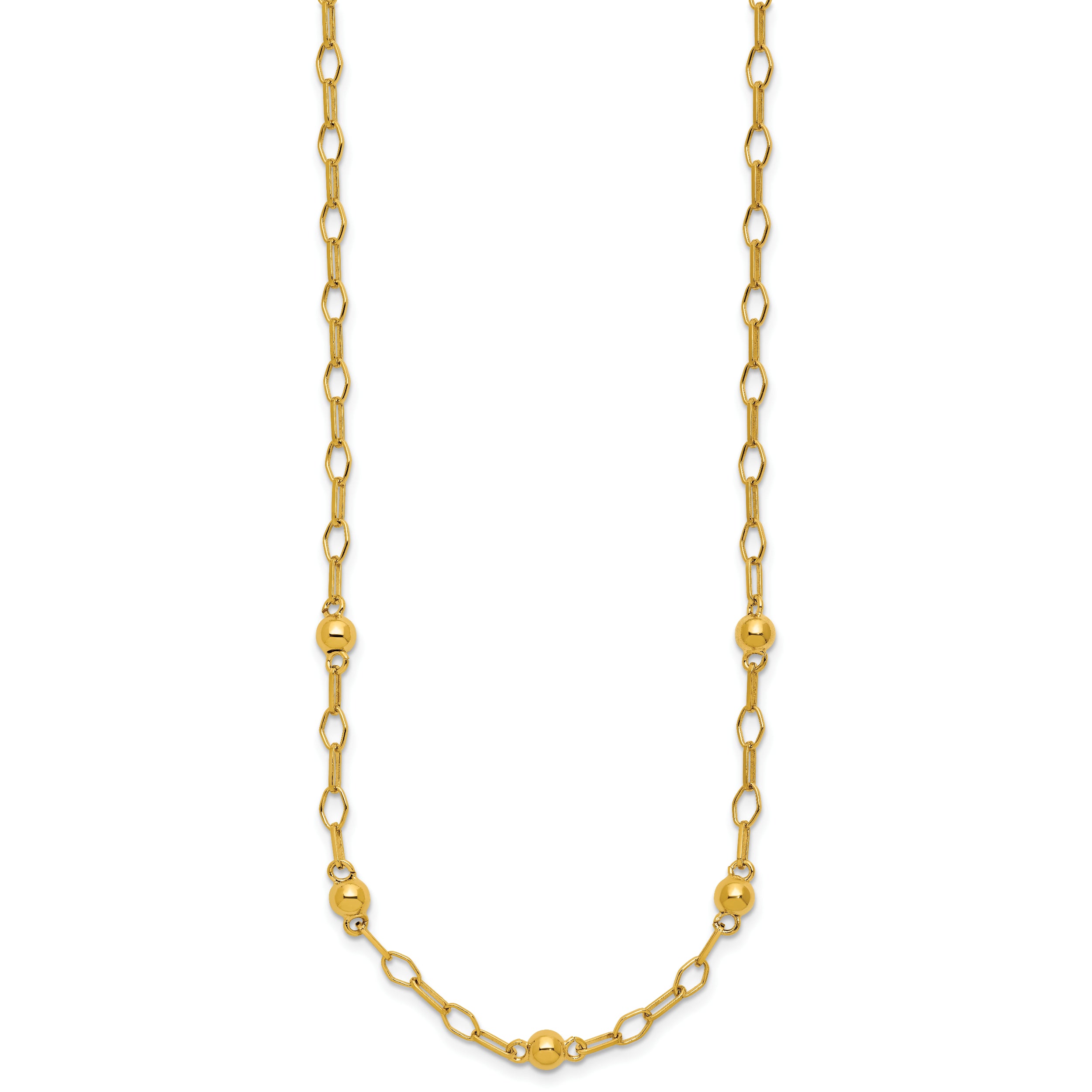 Sterling Silver Gold-tone pol. Beaded Link w/2in ext. Necklace
