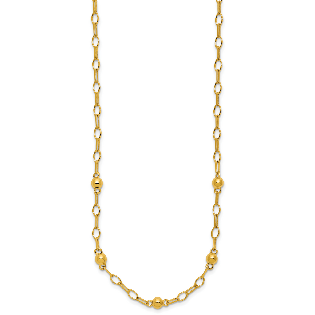 Sterling Silver Gold-tone pol. Beaded Link w/2in ext. Necklace