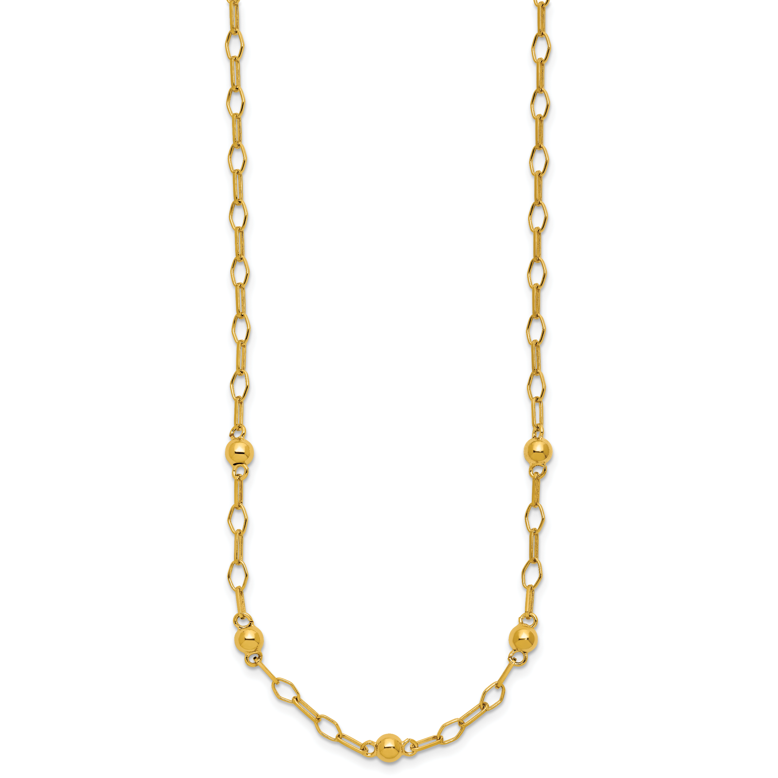 Sterling Silver Gold-tone pol. Beaded Link w/2in ext. Necklace