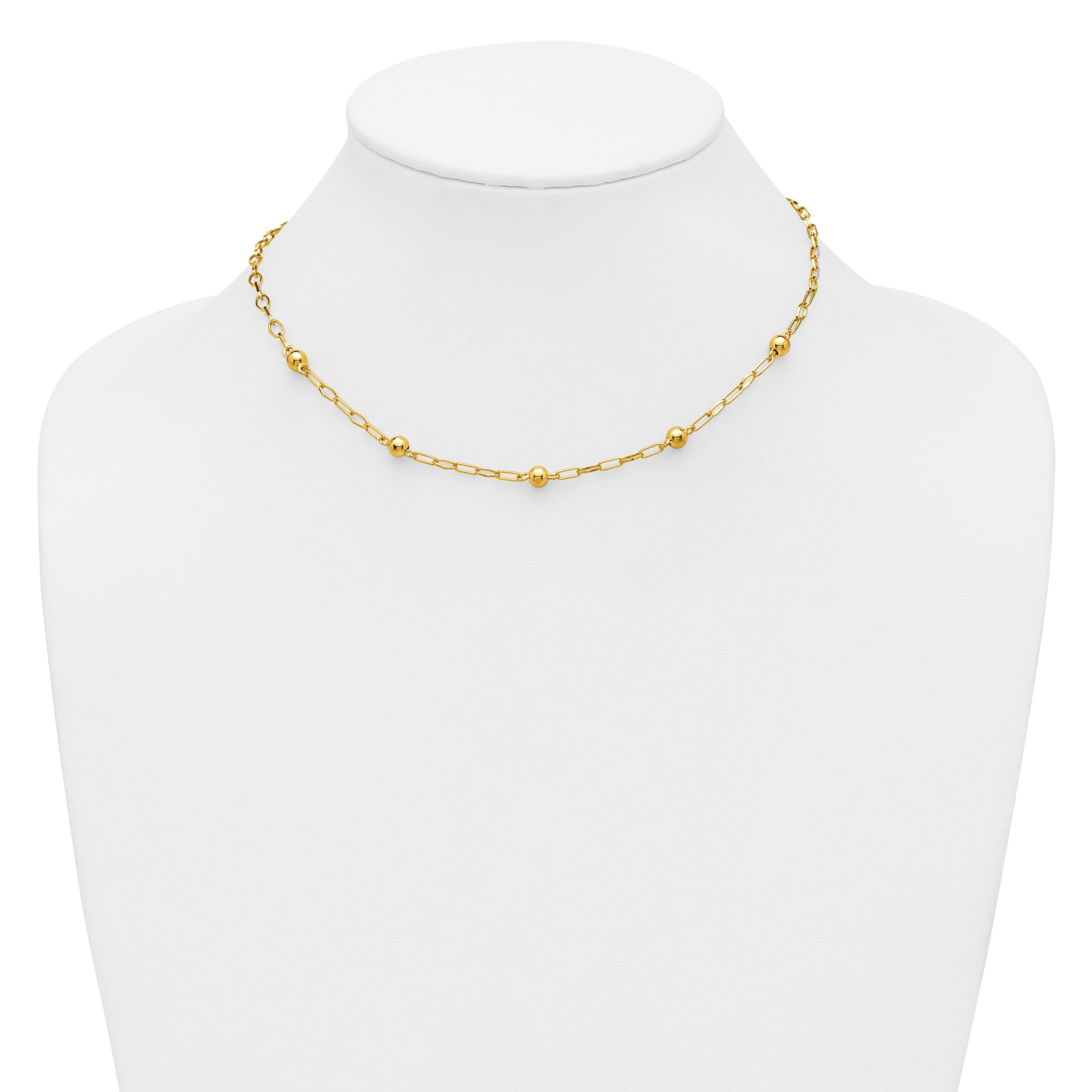 Sterling Silver Gold-tone pol. Beaded Link w/2in ext. Necklace