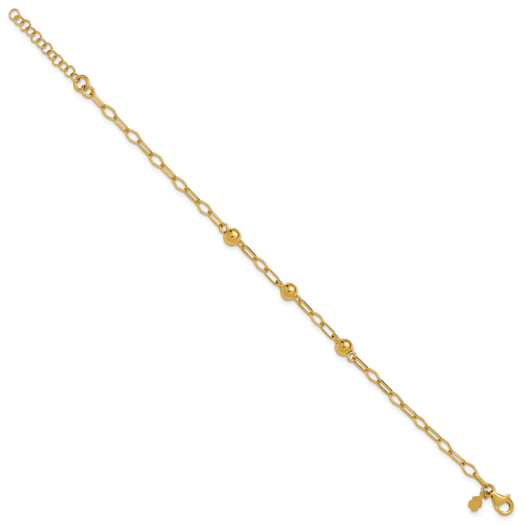 Sterling Silver Gold-tone pol. Beaded Link w/1in ext. Bracelet