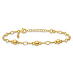 Sterling Silver Gold-tone pol. Beaded Link w/1in ext. Bracelet