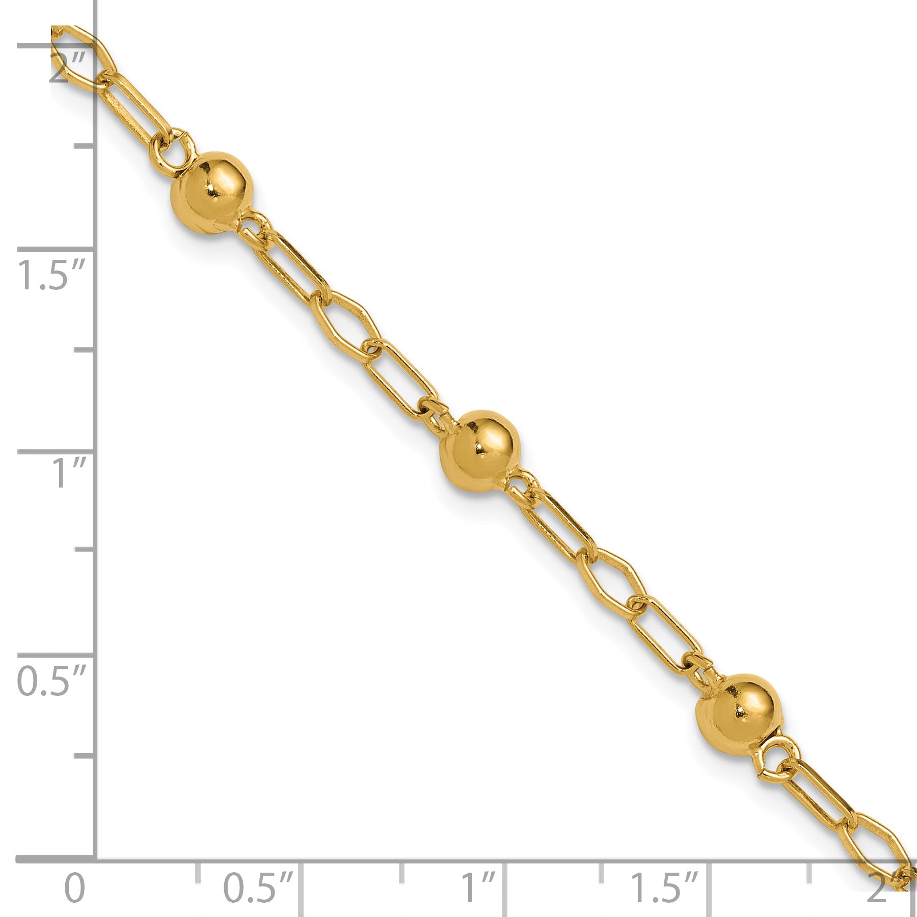 Sterling Silver Gold-tone pol. Beaded Link w/1in ext. Bracelet