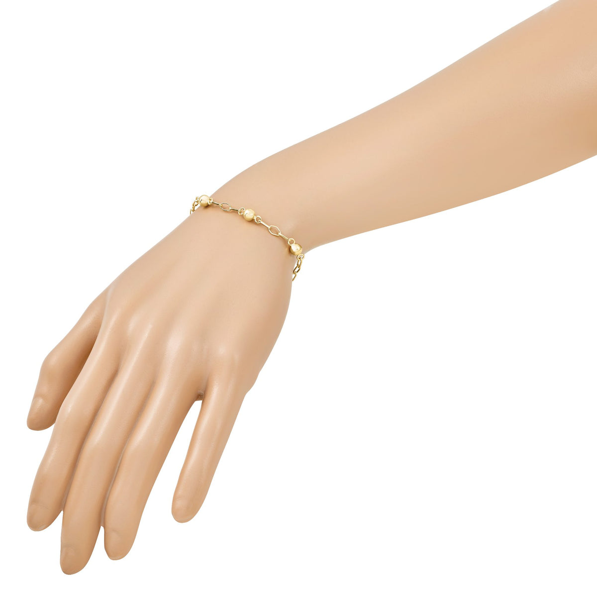 Polished Beaded Link Bracelet in Gold-Plated Sterling Silver, 7 Inch - Sophia Jewelers
