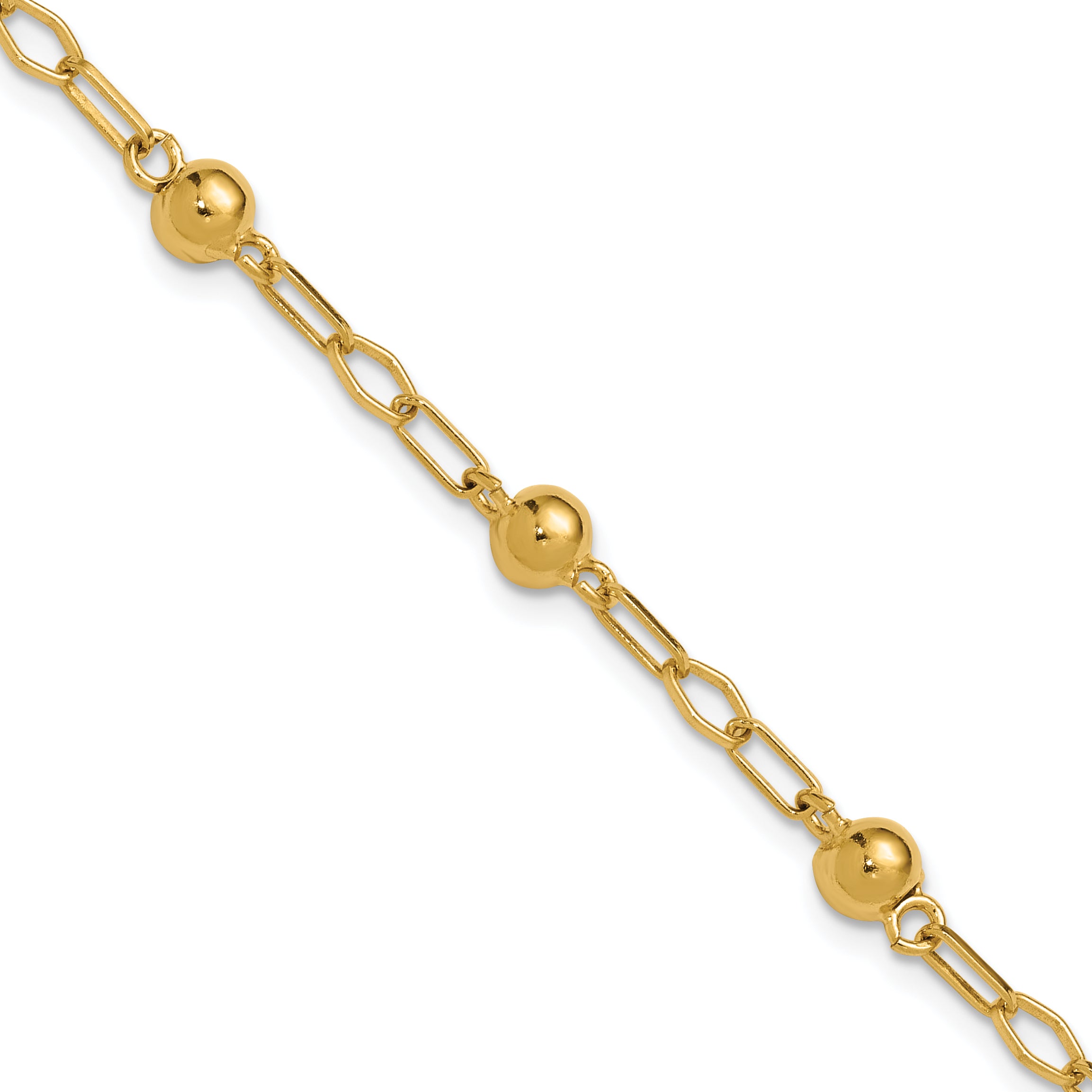 Sterling Silver Gold-tone pol. Beaded Link w/1in ext. Bracelet