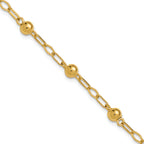 Sterling Silver Gold-tone pol. Beaded Link w/1in ext. Bracelet