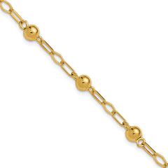 Sterling Silver Gold-tone pol. Beaded Link w/1in ext. Bracelet