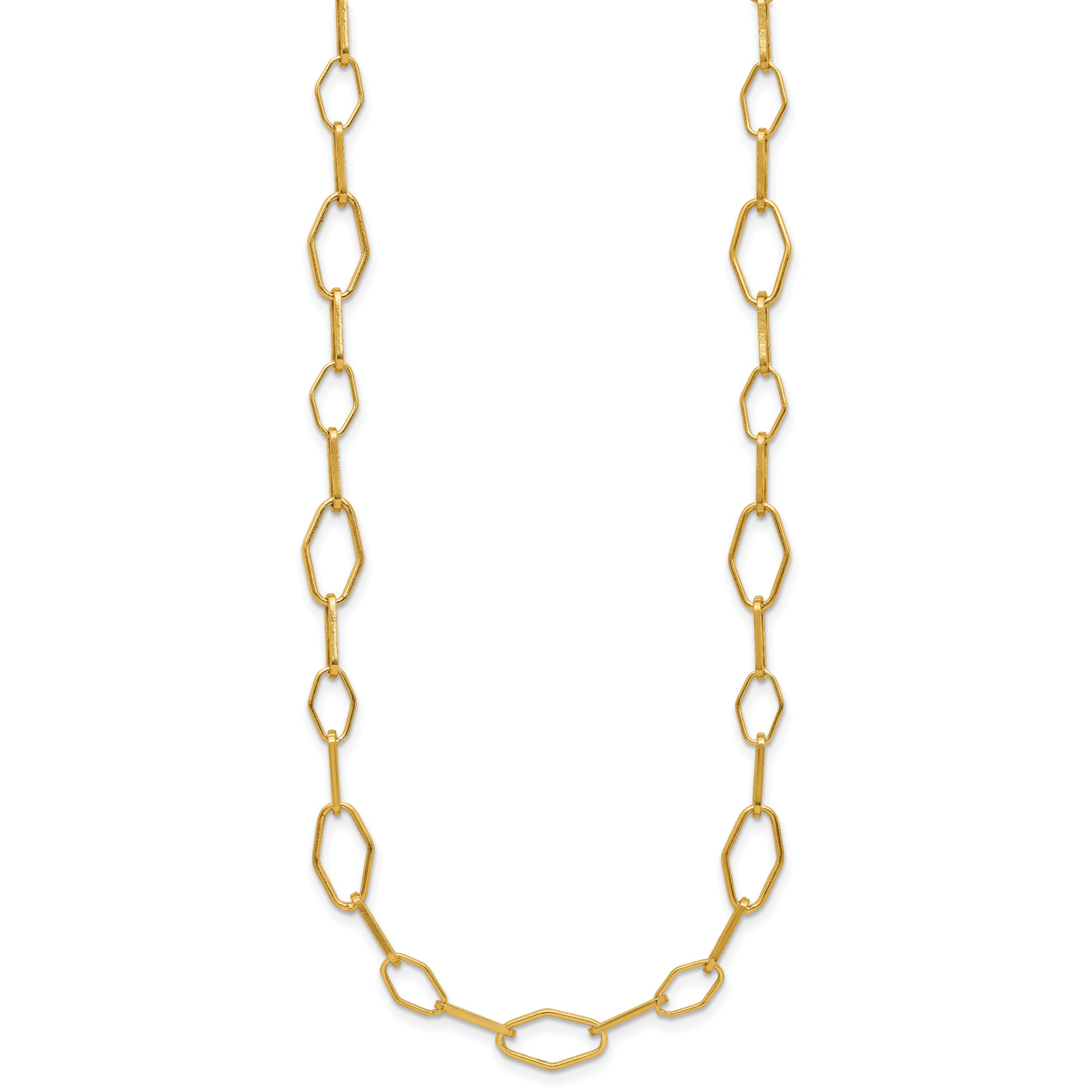 Sterling Silver Gold-tone pol. Fancy Link w/2in ext. Necklace