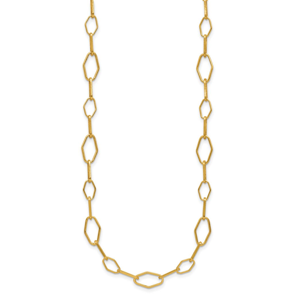 Sterling Silver Gold-tone pol. Fancy Link w/2in ext. Necklace