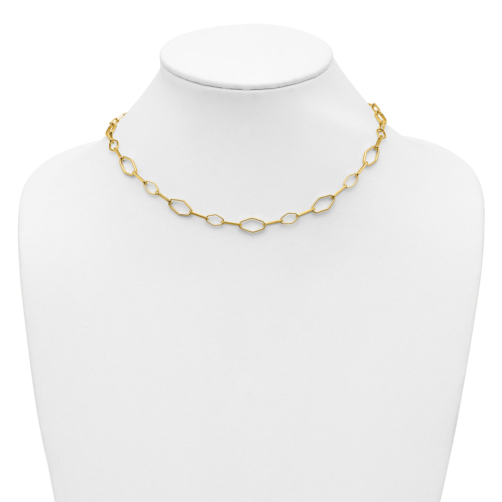 Sterling Silver Gold-tone pol. Fancy Link w/2in ext. Necklace