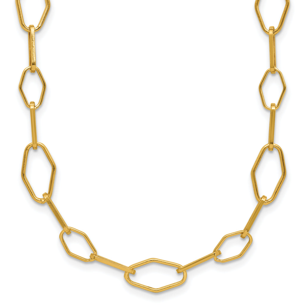 Sterling Silver Gold-tone pol. Fancy Link w/2in ext. Necklace