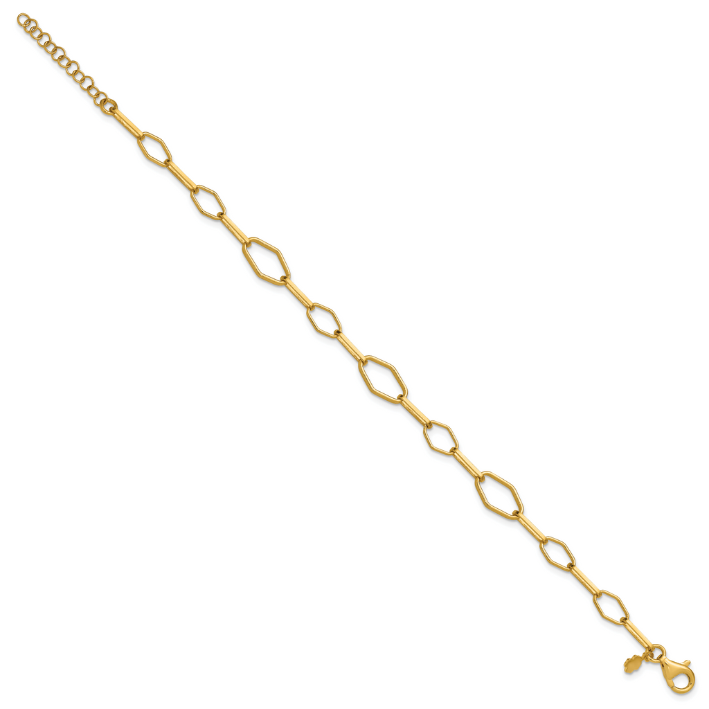 Sterling Silver Gold-tone pol. Fancy Link w/1in ext. Bracelet