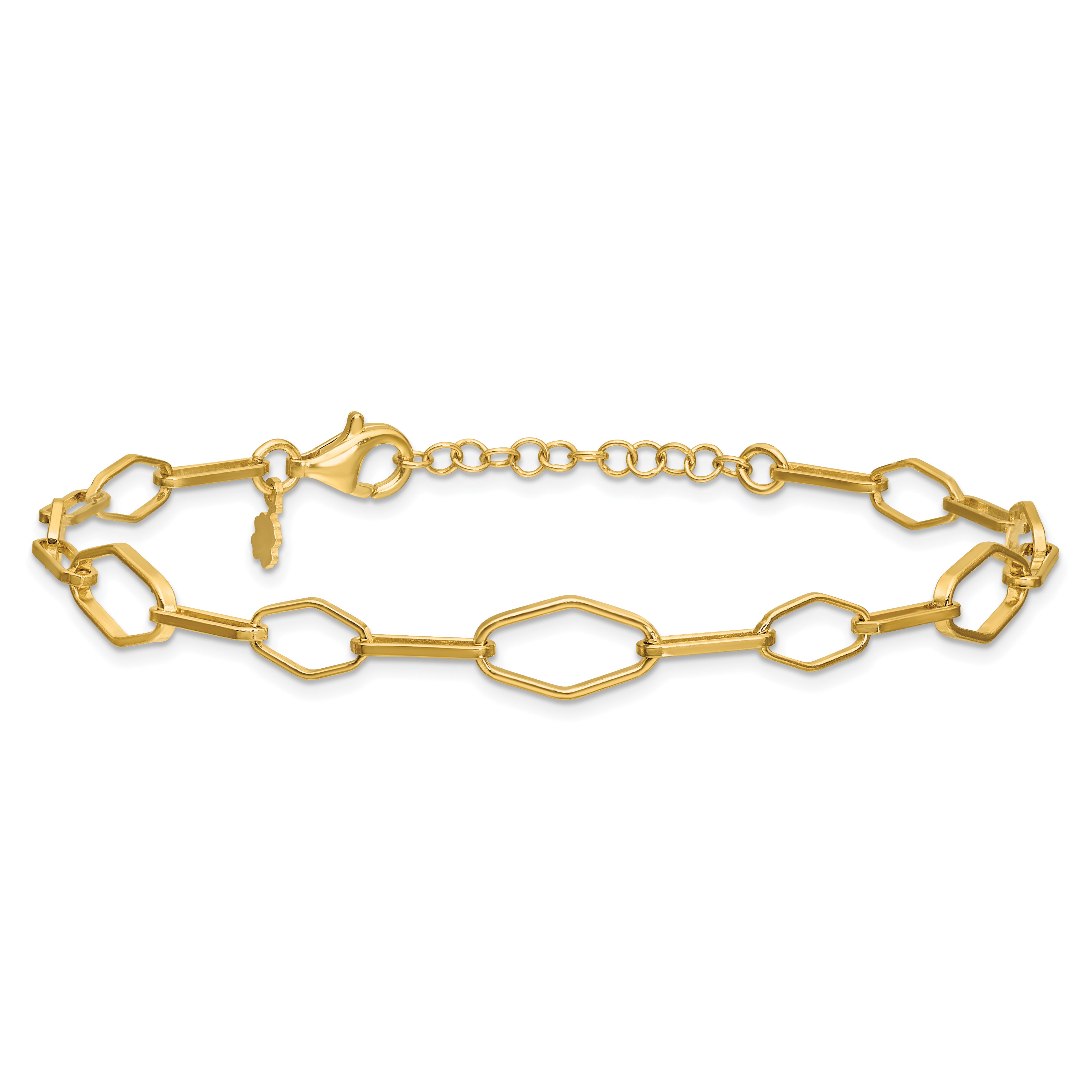 Sterling Silver Gold-tone pol. Fancy Link w/1in ext. Bracelet
