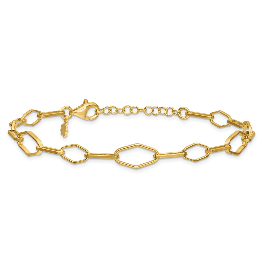 Sterling Silver Gold-tone pol. Fancy Link w/1in ext. Bracelet