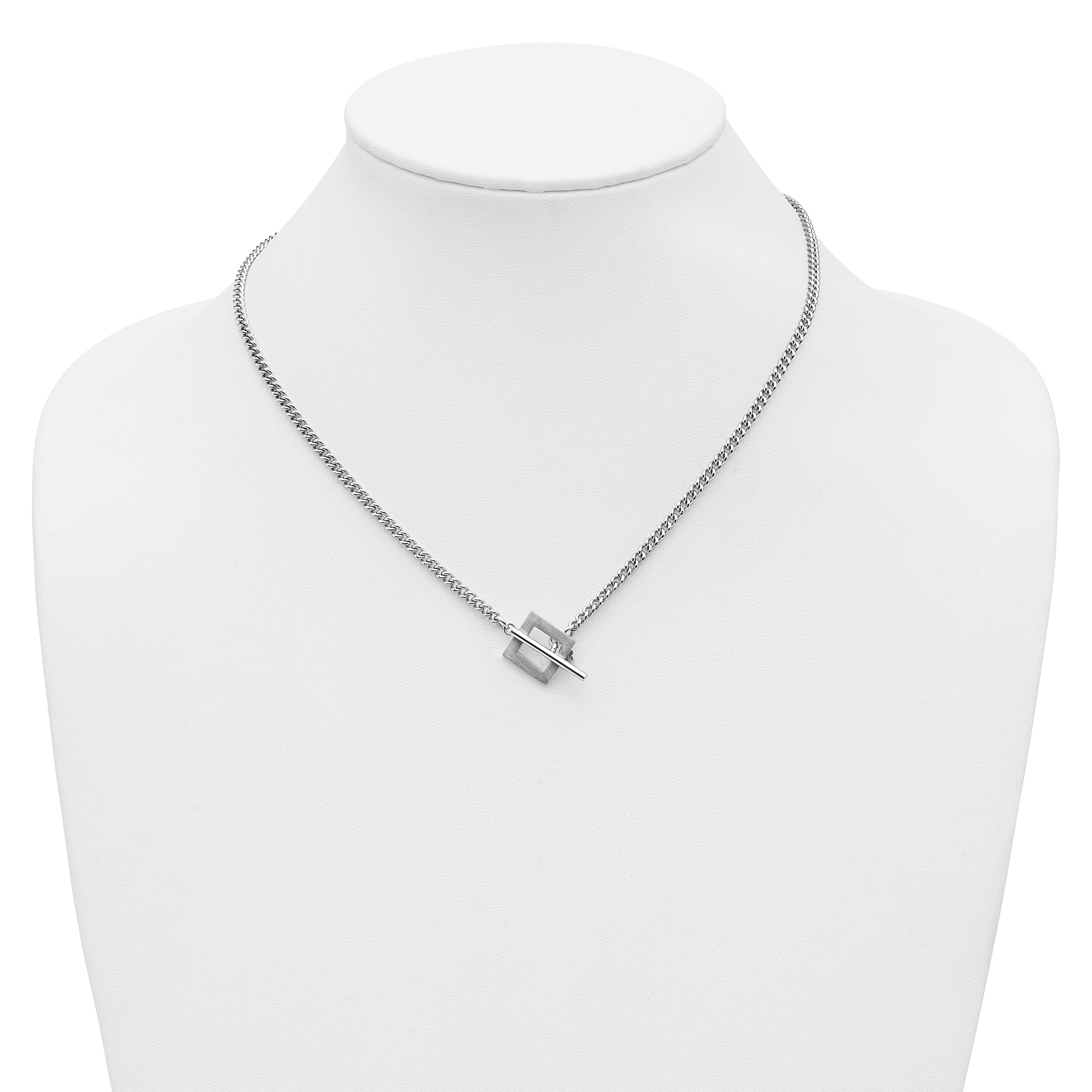 Sterling Silver RH-plated Polished Fancy Toggle Necklace