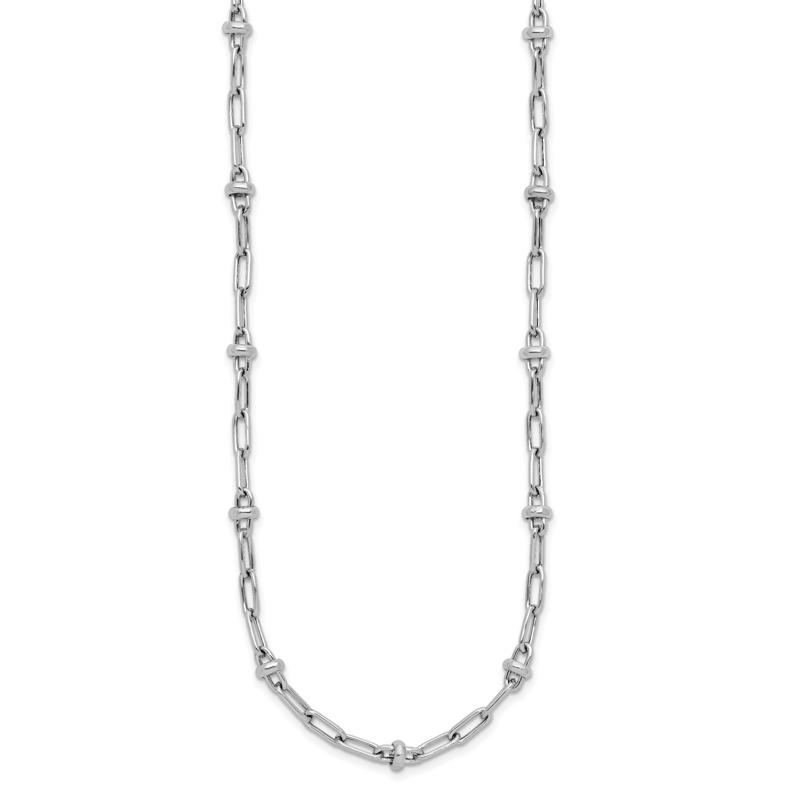 Sterling Silver RH-plated Polished Fancy Link w/2in ext. Necklace