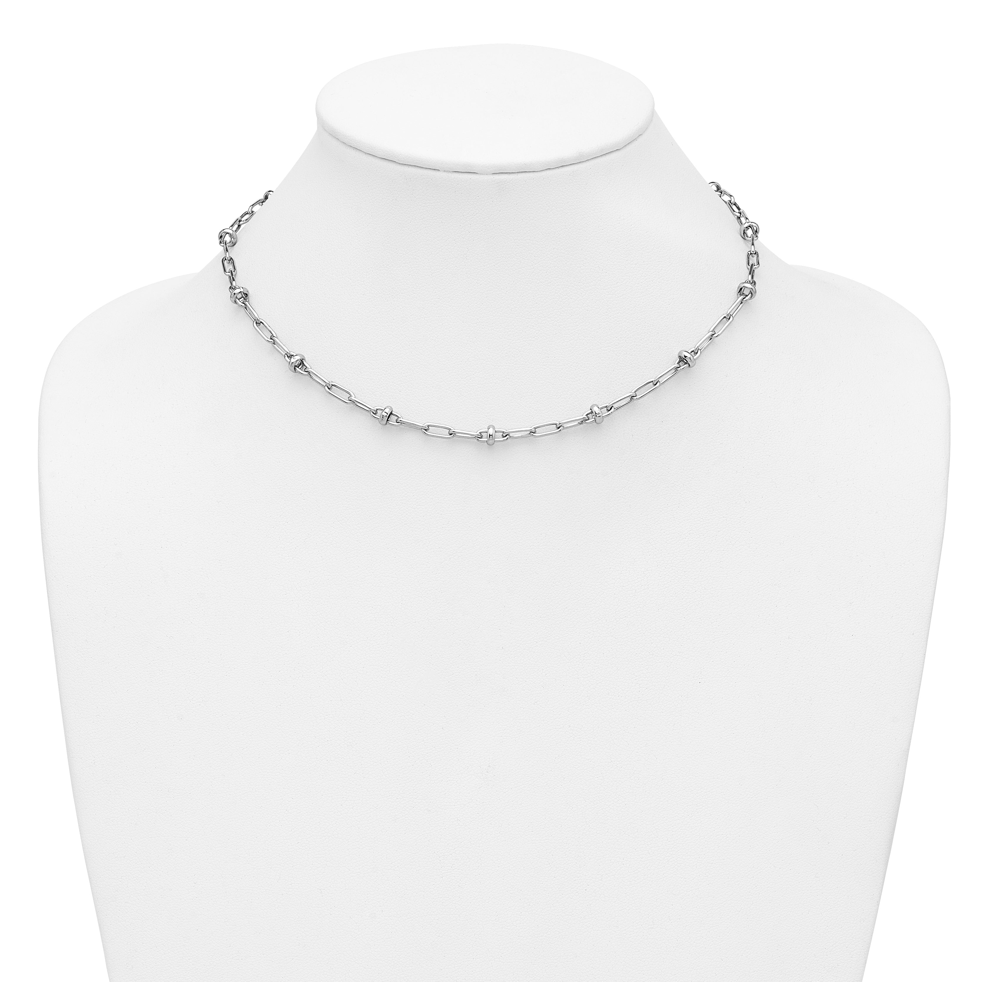 Sterling Silver RH-plated Polished Fancy Link w/2in ext. Necklace