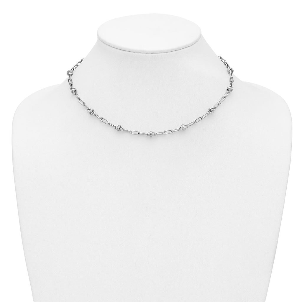 Sterling Silver RH-plated Polished Fancy Link w/2in ext. Necklace