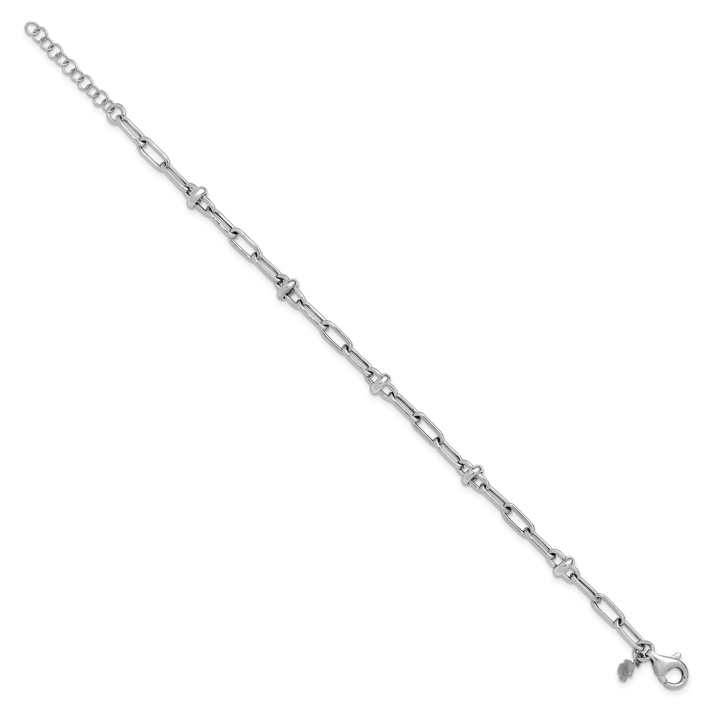 Sterling Silver RH-plated Polished Fancy Link w/1in ext. Bracelet