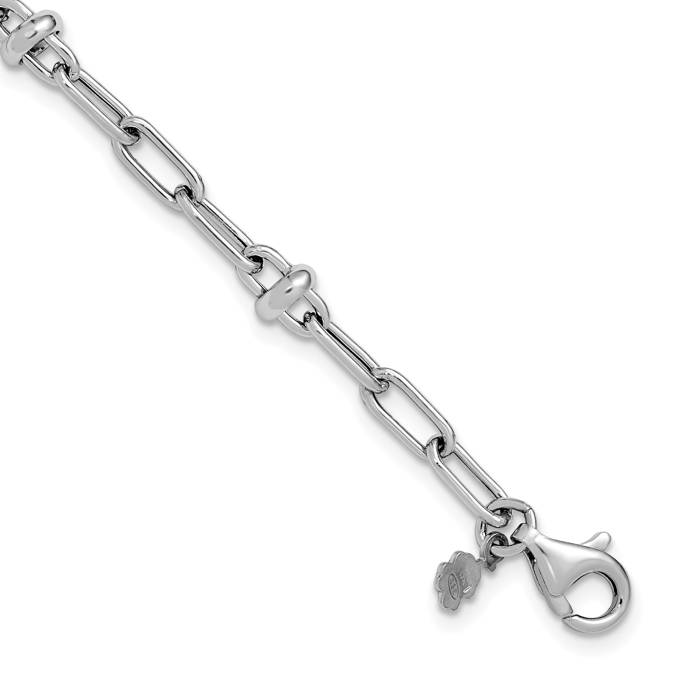 Sterling Silver RH-plated Polished Fancy Link w/1in ext. Bracelet Main image