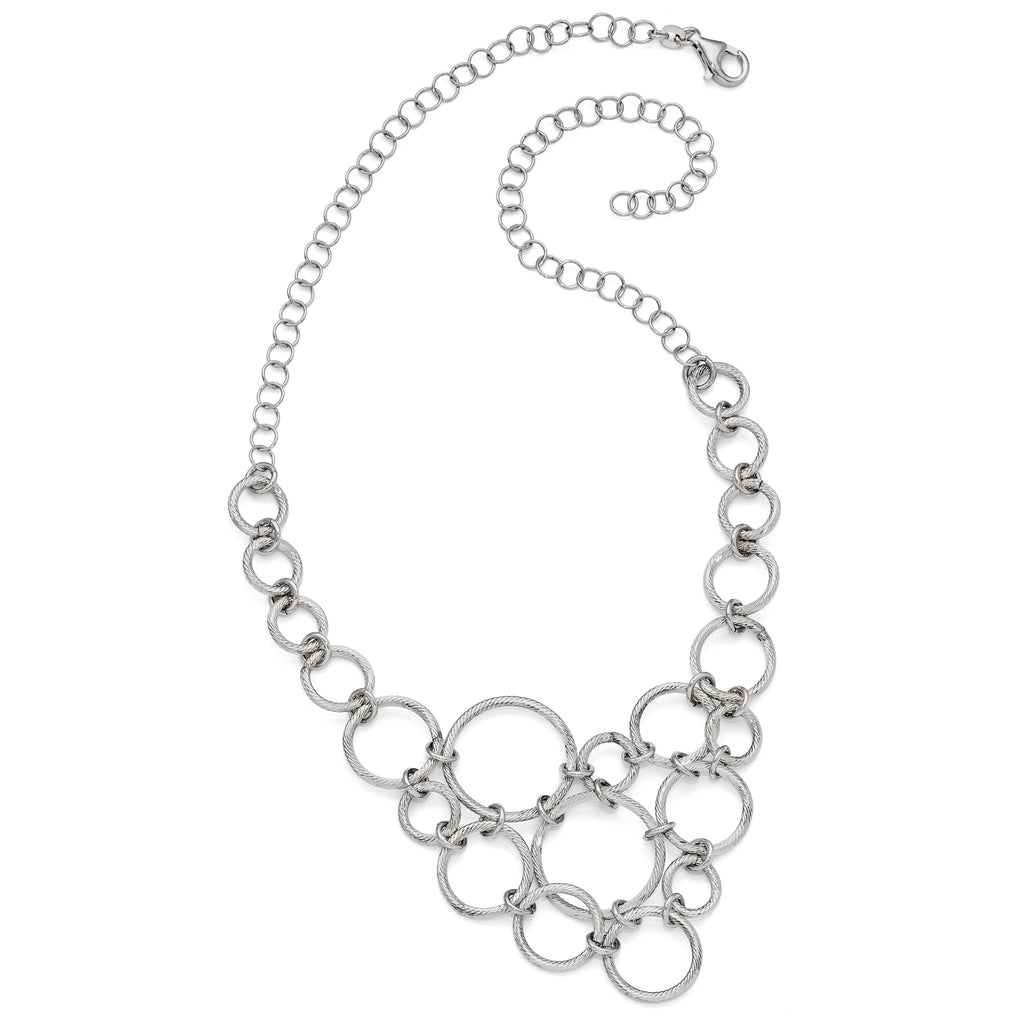 Sterling Silver Polished & Diamond-cut Fancy Link Necklace