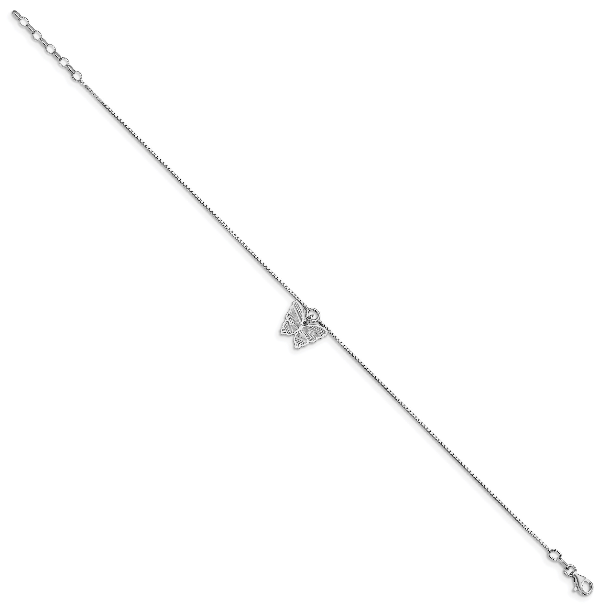 Sterling Silver Rhodium-plated Butterfly Charm 10 inch Plus 1 inch Extender - Total 11 inch Anklet Secondary image