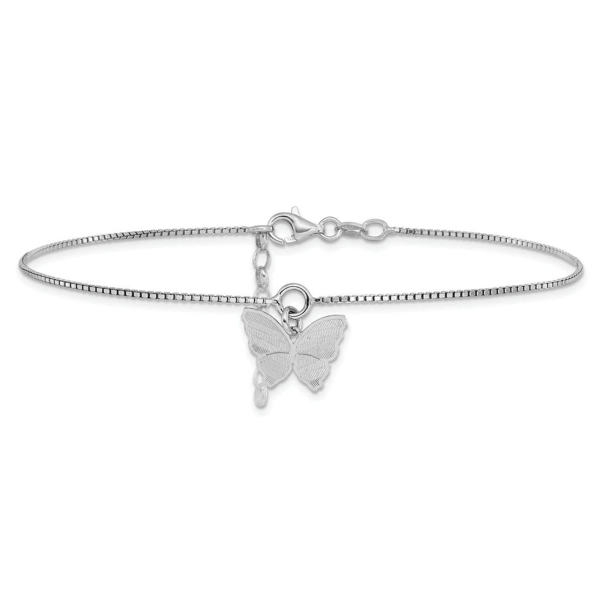 Butterfly Charm Box Chain Anklet in Sterling Silver, 1mm, 9 Inch - Sophia Jewelers