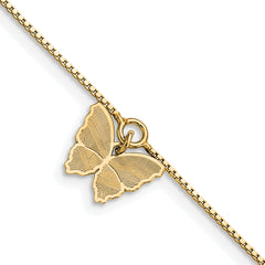 Sterling Silver Gold-plated Butterfly Charm 10 inch Plus 1 inch Extender - Total 11 inch Anklet