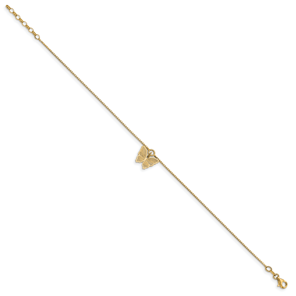 Sterling Silver Gold-plated Butterfly Charm 9 inch Plus 1 inch Extender - Total 10 inch Anklet