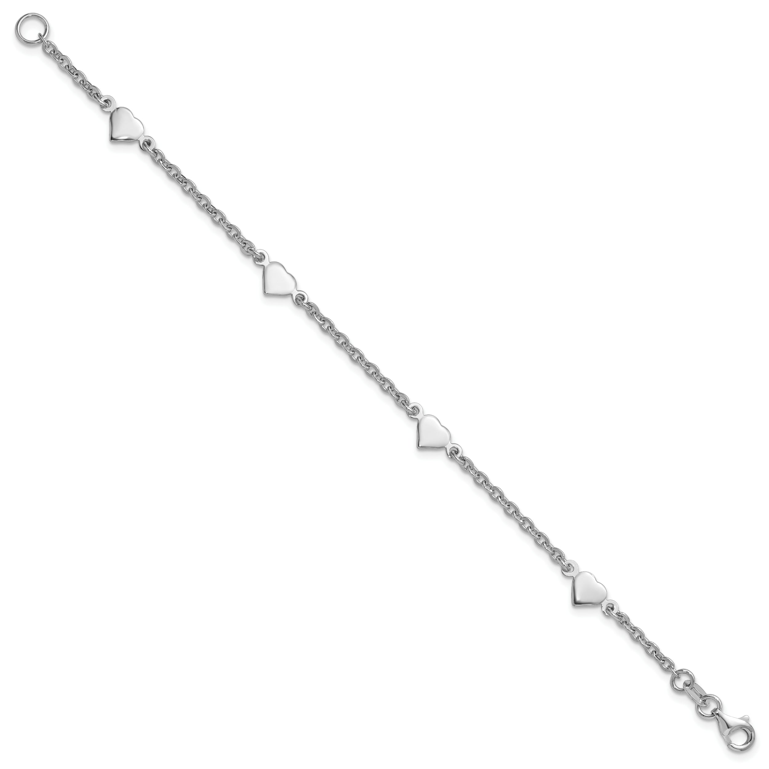 Sterling Silver RH-plated Polished Heart Bracelet
