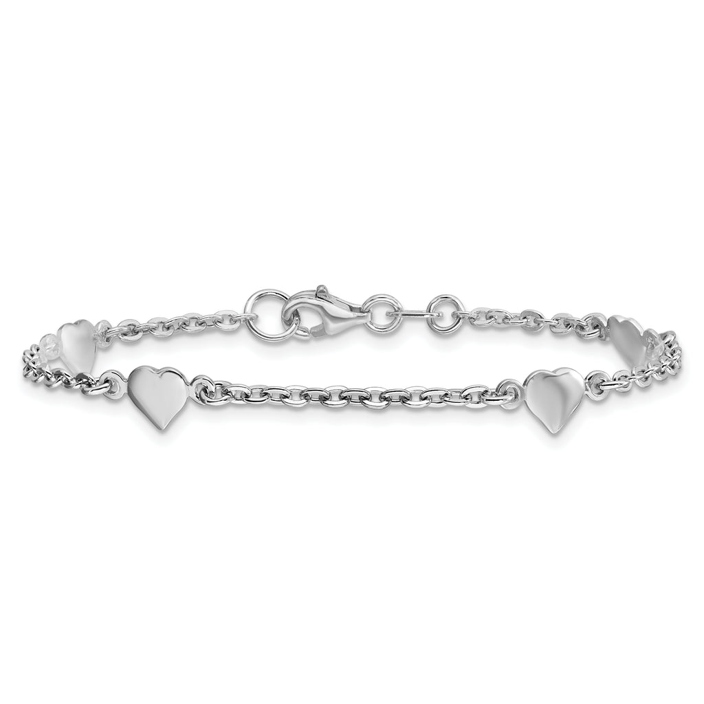 Sterling Silver RH-plated Polished Heart Bracelet